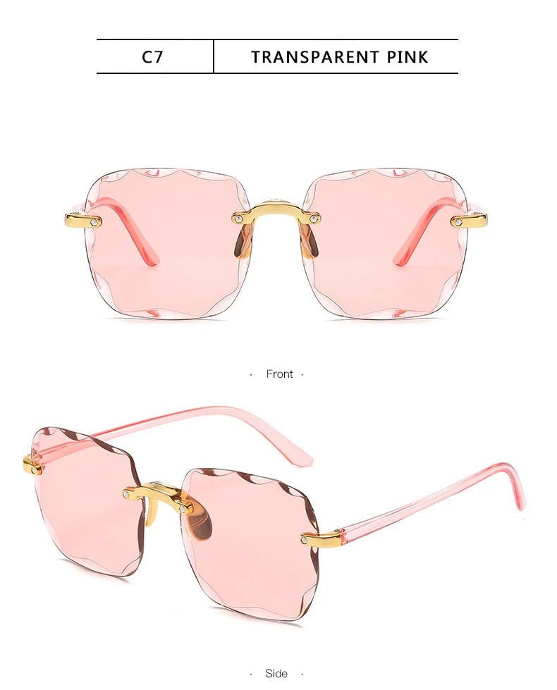 3PCS Square Rimless Sunglasses for Women & Men – Luxury Designer UV400 Shades, Fashion Summer Red Gradient Sun Glasses Set
