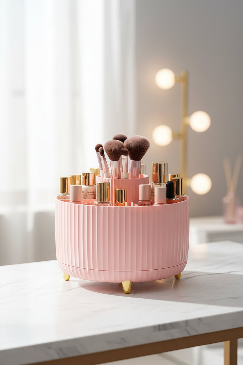 360 Rotating Makeup Organizer Multi Compartment Cosmetic Brush Holder