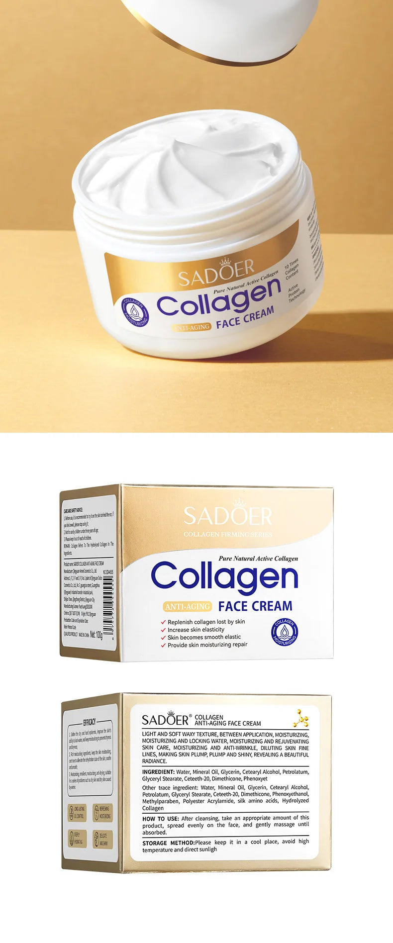 SADOER Collagen Face Cream sknicare Moisturizing Hydrating Firming Face Creams Faical Cream Beauty Face Skin Care Products