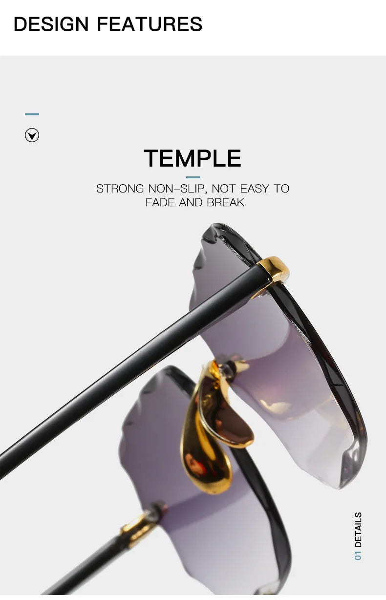 3PCS Square Rimless Sunglasses for Women & Men – Luxury Designer UV400 Shades, Fashion Summer Red Gradient Sun Glasses Set