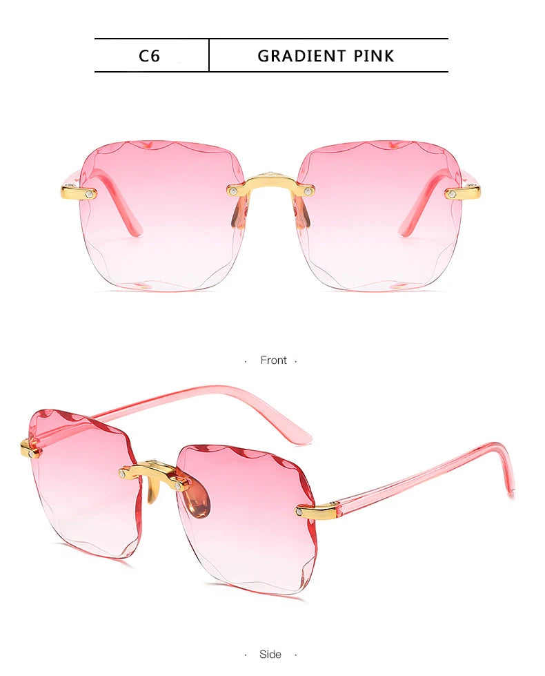 3PCS Square Rimless Sunglasses for Women & Men – Luxury Designer UV400 Shades, Fashion Summer Red Gradient Sun Glasses Set