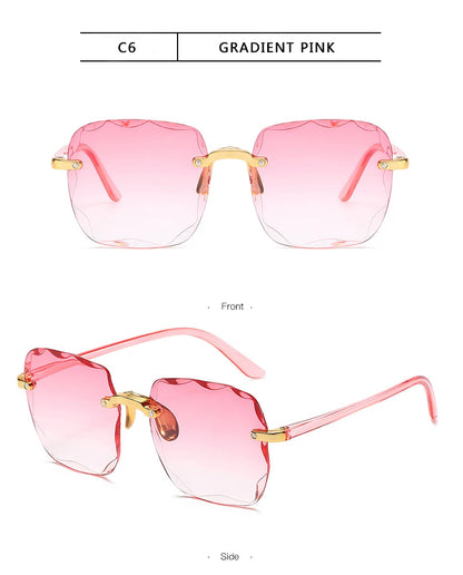 3PCS Square Rimless Sunglasses for Women & Men – Luxury Designer UV400 Shades, Fashion Summer Red Gradient Sun Glasses Set