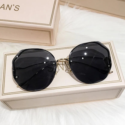 Women's Oversized Gradient Sunglasses Rimless Metal Frame Shades