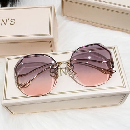 Women's Oversized Gradient Sunglasses Rimless Metal Frame Shades