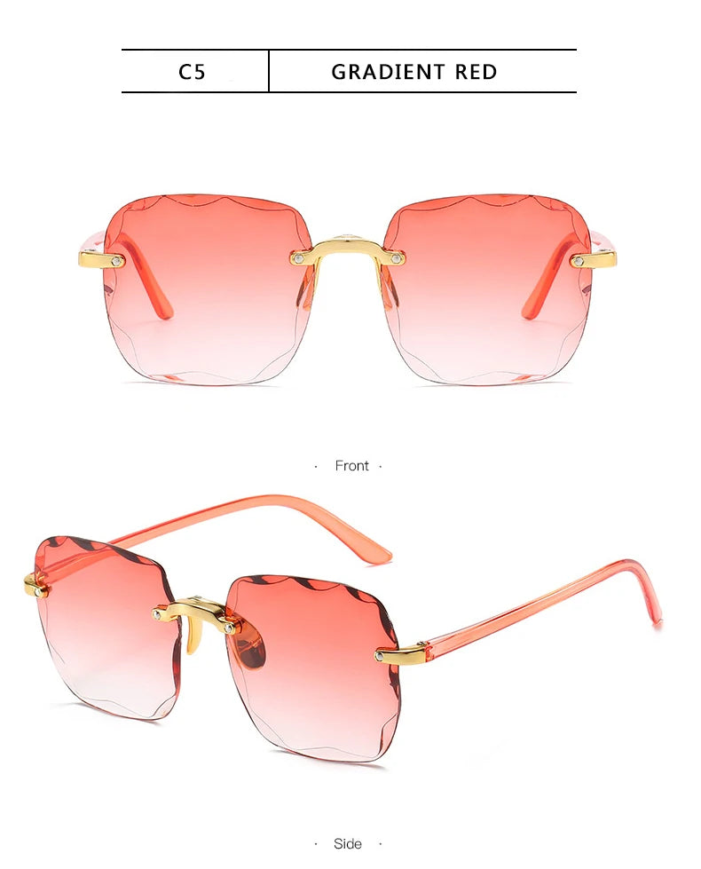 3PCS Square Rimless Sunglasses for Women & Men – Luxury Designer UV400 Shades, Fashion Summer Red Gradient Sun Glasses Set