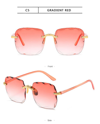 3PCS Square Rimless Sunglasses for Women & Men – Luxury Designer UV400 Shades, Fashion Summer Red Gradient Sun Glasses Set