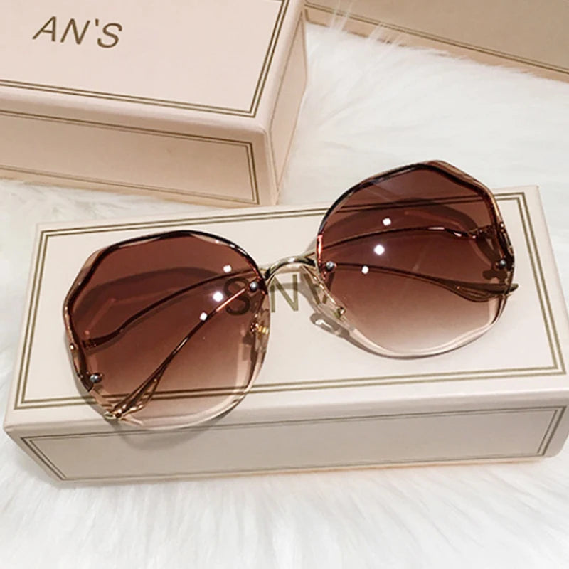 Women's Oversized Gradient Sunglasses Rimless Metal Frame Shades