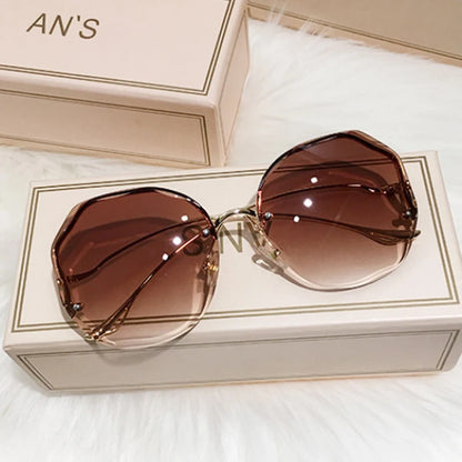 Women's Oversized Gradient Sunglasses Rimless Metal Frame Shades