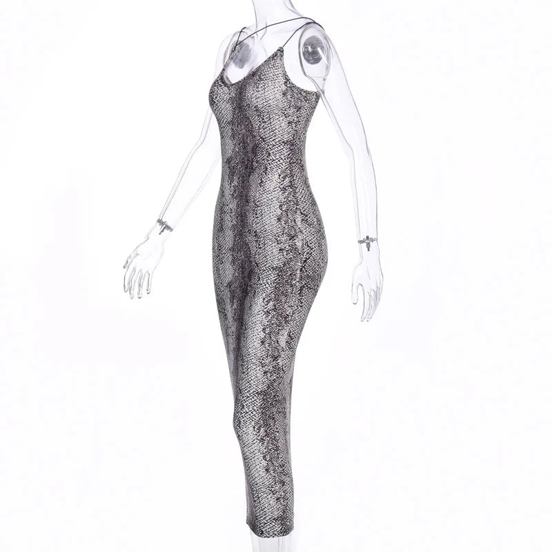 Women’s Leopard & Snake Print Sleeveless V-Neck Sexy Midi Dress – Spring Fashion Bodycon Party Dress for Christmas, Club & Streetwear