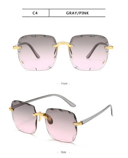 3PCS Square Rimless Sunglasses for Women & Men – Luxury Designer UV400 Shades, Fashion Summer Red Gradient Sun Glasses Set