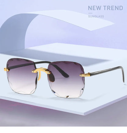 3PCS Square Rimless Sunglasses for Women & Men – Luxury Designer UV400 Shades, Fashion Summer Red Gradient Sun Glasses Set