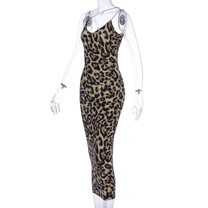 Women’s Leopard & Snake Print Sleeveless V-Neck Sexy Midi Dress – Spring Fashion Bodycon Party Dress for Christmas, Club & Streetwear