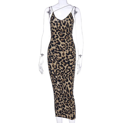 Women’s Leopard & Snake Print Sleeveless V-Neck Sexy Midi Dress – Spring Fashion Bodycon Party Dress for Christmas, Club & Streetwear