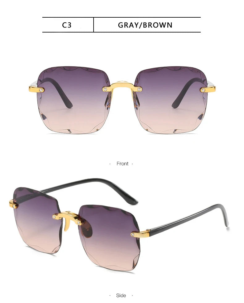 3PCS Square Rimless Sunglasses for Women & Men – Luxury Designer UV400 Shades, Fashion Summer Red Gradient Sun Glasses Set