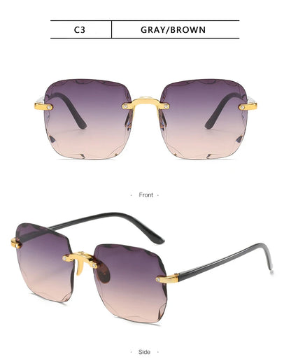 3PCS Square Rimless Sunglasses for Women & Men – Luxury Designer UV400 Shades, Fashion Summer Red Gradient Sun Glasses Set