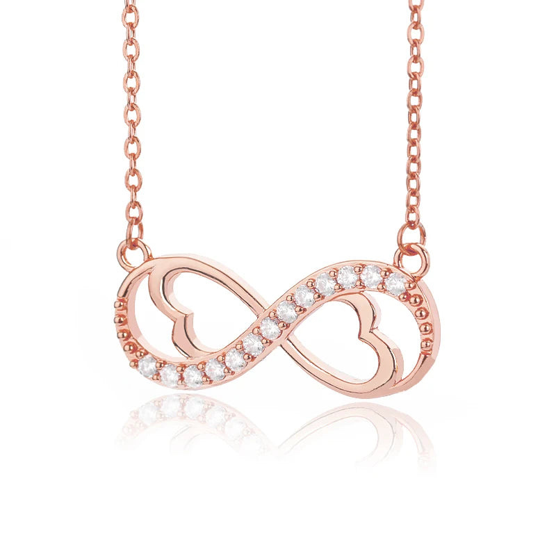 Necklace For Women Fashion Romantic Gold Color Silver Colour Infinite Love Classic Infinity Symbol & Love Heart CZ Jewelry Gift