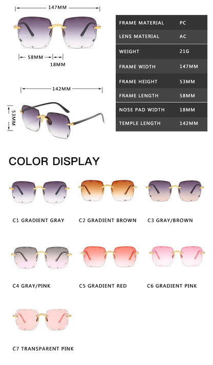 3PCS Square Rimless Sunglasses for Women & Men – Luxury Designer UV400 Shades, Fashion Summer Red Gradient Sun Glasses Set