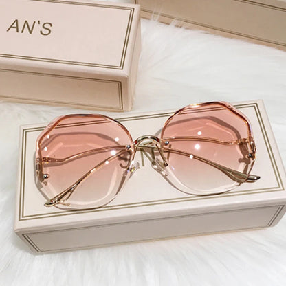 Women's Oversized Gradient Sunglasses Rimless Metal Frame Shades