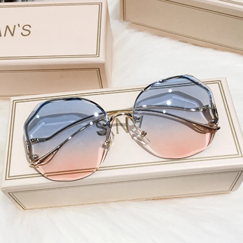 Women's Oversized Gradient Sunglasses Rimless Metal Frame Shades
