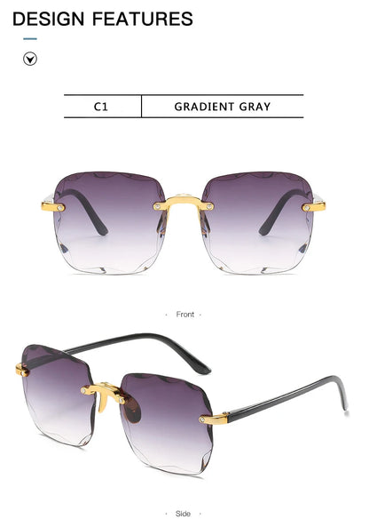 3PCS Square Rimless Sunglasses for Women & Men – Luxury Designer UV400 Shades, Fashion Summer Red Gradient Sun Glasses Set