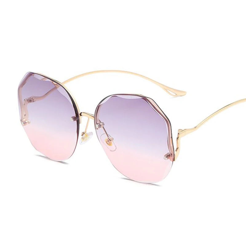 Women's Oversized Gradient Sunglasses Rimless Metal Frame Shades