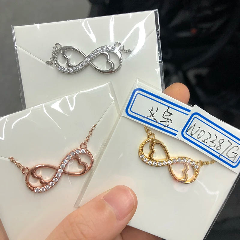 Necklace For Women Fashion Romantic Gold Color Silver Colour Infinite Love Classic Infinity Symbol & Love Heart CZ Jewelry Gift