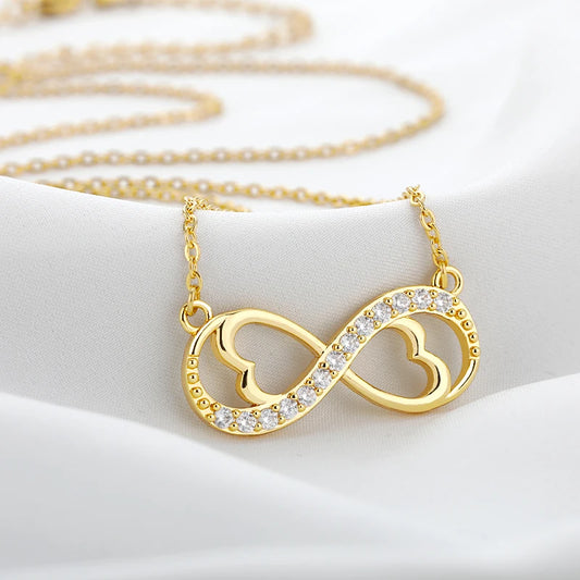 Necklace For Women Fashion Romantic Gold Color Silver Colour Infinite Love Classic Infinity Symbol & Love Heart CZ Jewelry Gift