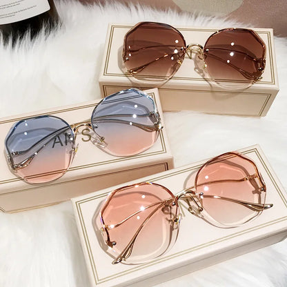 Women's Oversized Gradient Sunglasses Rimless Metal Frame Shades