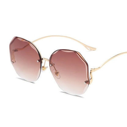 Women's Oversized Gradient Sunglasses Rimless Metal Frame Shades