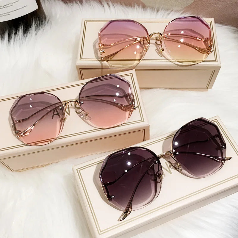 Women's Oversized Gradient Sunglasses Rimless Metal Frame Shades
