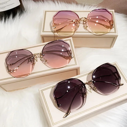 Women's Oversized Gradient Sunglasses Rimless Metal Frame Shades