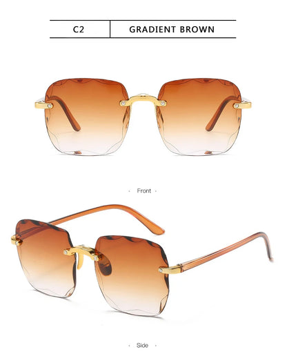3PCS Square Rimless Sunglasses for Women & Men – Luxury Designer UV400 Shades, Fashion Summer Red Gradient Sun Glasses Set