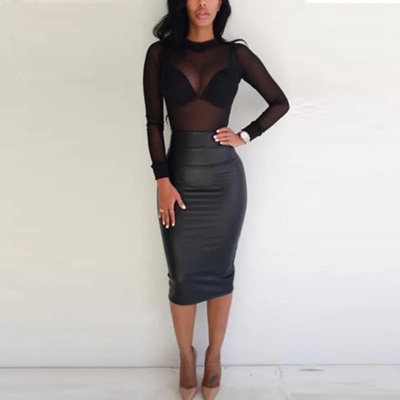 Sexy Women T Shirt See Through Transparent Mesh Tops Long Sleeve Sheer Slim Ladies Turtleneck T-Shir