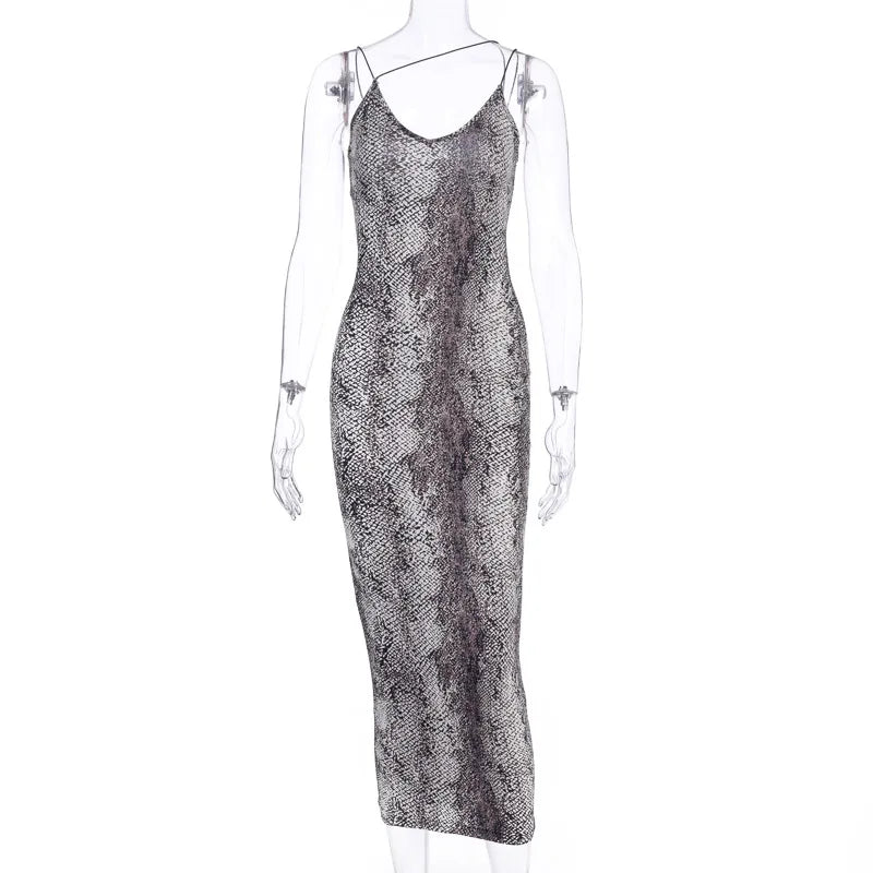 Women’s Leopard & Snake Print Sleeveless V-Neck Sexy Midi Dress – Spring Fashion Bodycon Party Dress for Christmas, Club & Streetwear