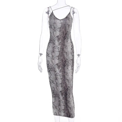 Women’s Leopard & Snake Print Sleeveless V-Neck Sexy Midi Dress – Spring Fashion Bodycon Party Dress for Christmas, Club & Streetwear