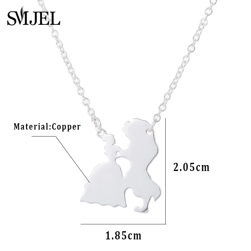 Popular Movie Figure Jewelery Necklace for Women Prince Princess Pendant Necklaces n238 Stainless Steel Trendy Fashion Gift