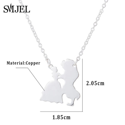 Popular Movie Figure Jewelery Necklace for Women Prince Princess Pendant Necklaces n238 Stainless Steel Trendy Fashion Gift