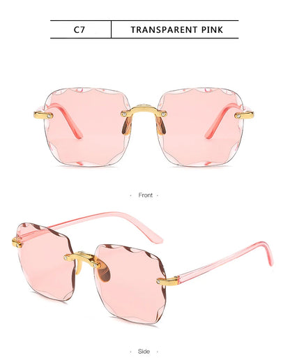 3PCS Square Rimless Sunglasses for Women & Men – Luxury Designer UV400 Shades, Fashion Summer Red Gradient Sun Glasses Set