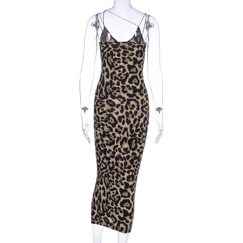 Women’s Leopard & Snake Print Sleeveless V-Neck Sexy Midi Dress – Spring Fashion Bodycon Party Dress for Christmas, Club & Streetwear