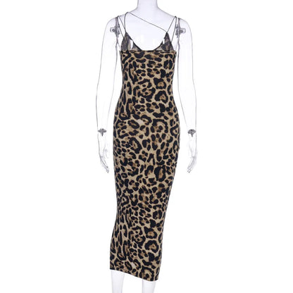 Women’s Leopard & Snake Print Sleeveless V-Neck Sexy Midi Dress – Spring Fashion Bodycon Party Dress for Christmas, Club & Streetwear