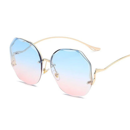 Women's Oversized Gradient Sunglasses Rimless Metal Frame Shades