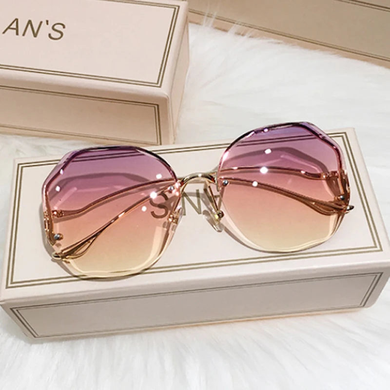 Women's Oversized Gradient Sunglasses Rimless Metal Frame Shades