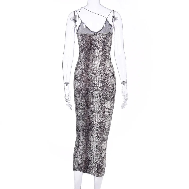 Women’s Leopard & Snake Print Sleeveless V-Neck Sexy Midi Dress – Spring Fashion Bodycon Party Dress for Christmas, Club & Streetwear