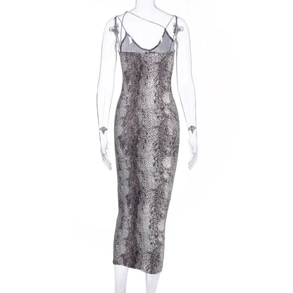Women’s Leopard & Snake Print Sleeveless V-Neck Sexy Midi Dress – Spring Fashion Bodycon Party Dress for Christmas, Club & Streetwear