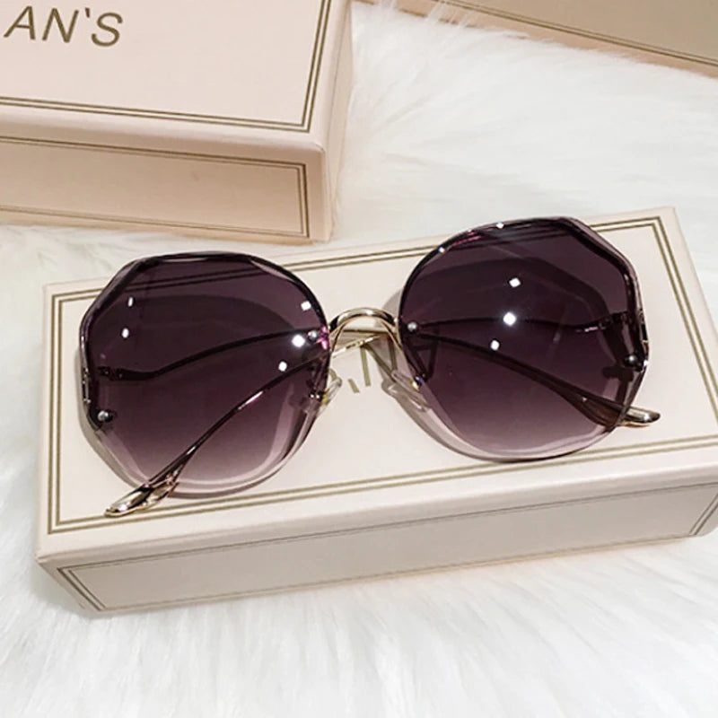 Women's Oversized Gradient Sunglasses Rimless Metal Frame Shades