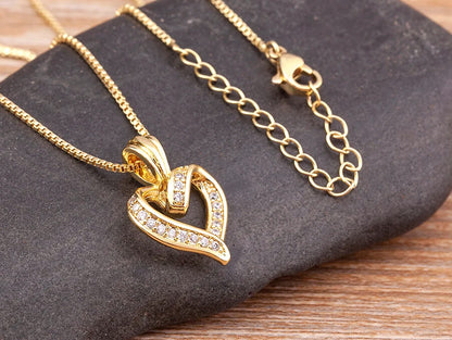 Gold Open Heart Pendant Necklace for Women – Sparkling Cubic Zirconia Dainty Clavicle Chain, Romantic Jewelry Gift