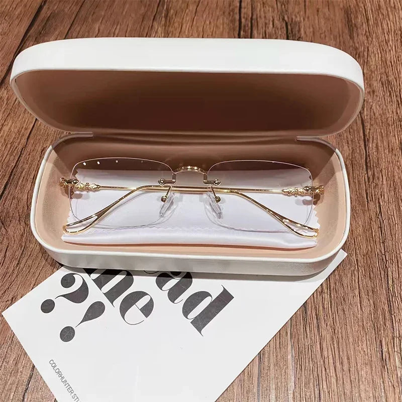 Transparent Rimless Rectangle Shades Glass Women Harajuku Blocking Glasses Frameless Anti-blue Optical Eyeglass Eyewear