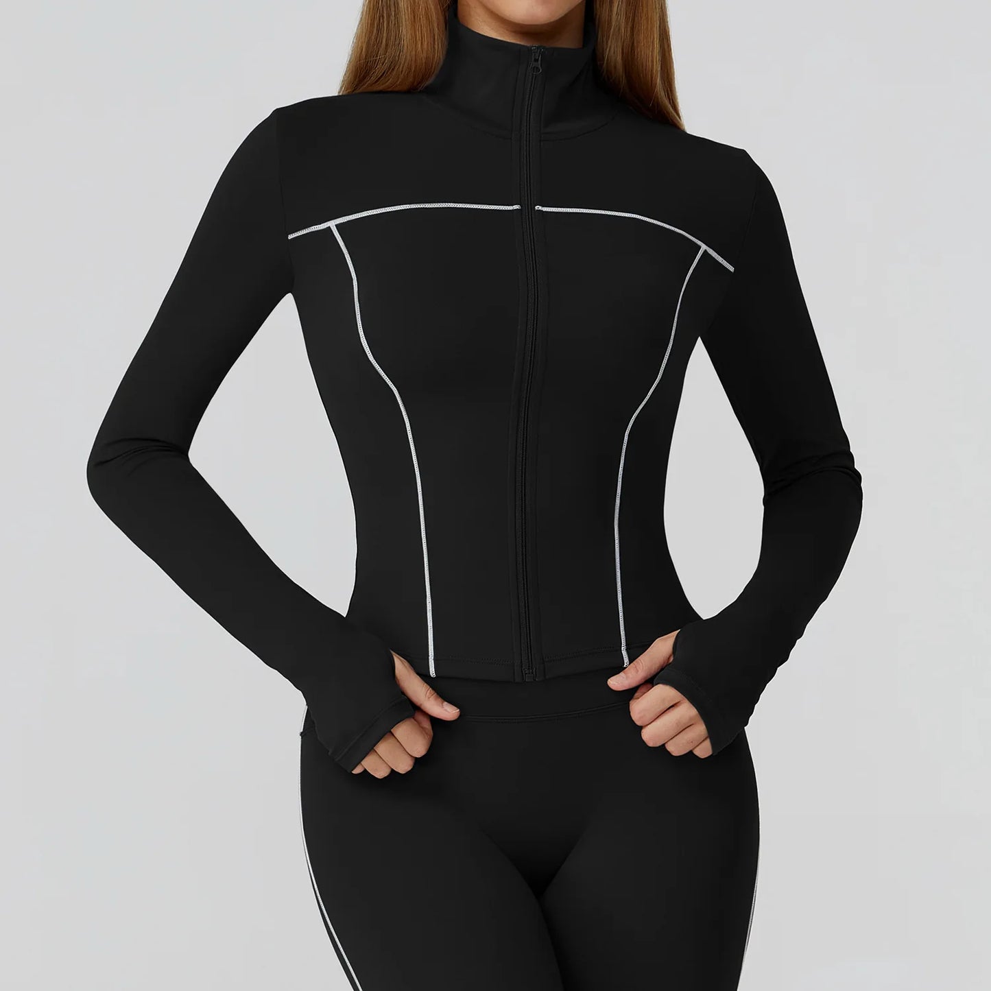 Women's Seamless Zip-Up Workout Jacket – Quick Dry Long Sleeve Yoga & Running Gym Top with Thumb Holes, Lightweight Athletic Fitness Jacket