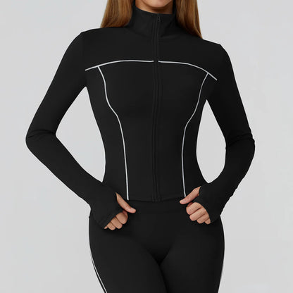 Women's Seamless Zip-Up Workout Jacket – Quick Dry Long Sleeve Yoga & Running Gym Top with Thumb Holes, Lightweight Athletic Fitness Jacket