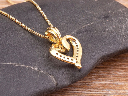 Gold Open Heart Pendant Necklace for Women – Sparkling Cubic Zirconia Dainty Clavicle Chain, Romantic Jewelry Gift
